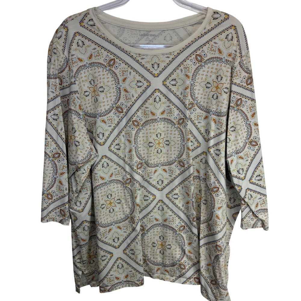 Lands' End Top 3/4 Sleeve Crew Neck paisley Patterned Casual 2X Vacation Resort